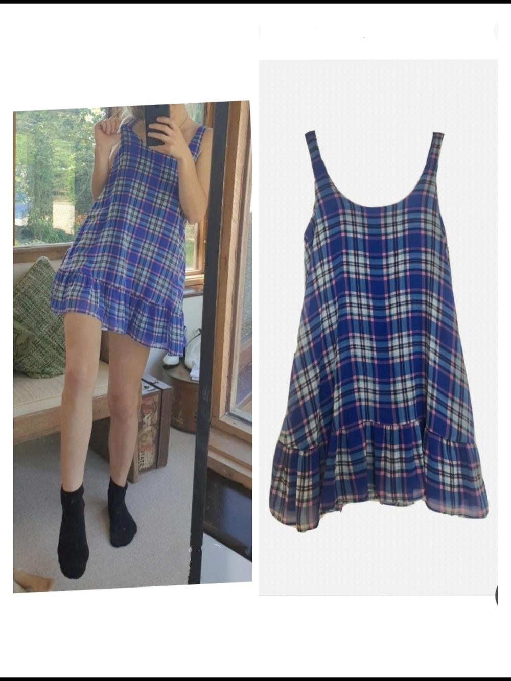 Hollister Blue Plaid Sleeveless Tiered Mini Dress